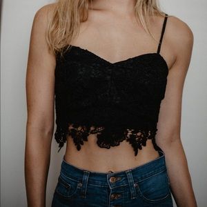 Black lace knit crop top Lord & Taylor